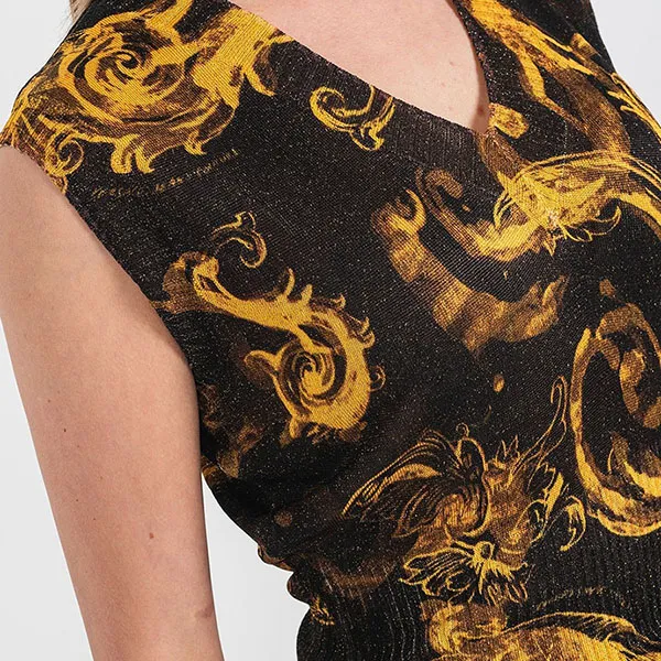 Áo Ba Lỗ Nữ Versace Jeans Couture 76HAFM20 CMN45 G89 Màu Đen - Vàng Size 38