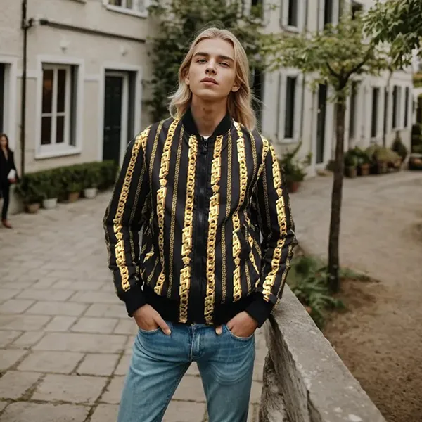 Áo Bomber Nam Versace Printed Jacket A89511S1A072975B000 Màu Đen Vàng Size 48 - Thời trang - Vua Hàng Hiệu