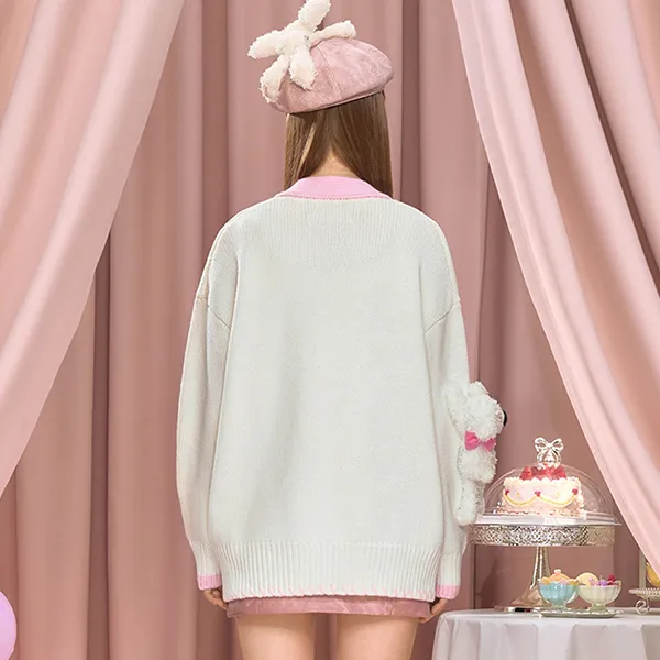 Áo Cardigan Nữ 13 De Marzo Hello Kitty Bear Suture Cardigan White Màu Trắng Phối Hồng Size S