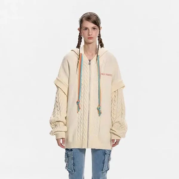 Áo Cardigan Nữ 13 De Marzo Colored Ribbon Subtitled Weave Cardigan Antique White Màu Trắng Kem Size S