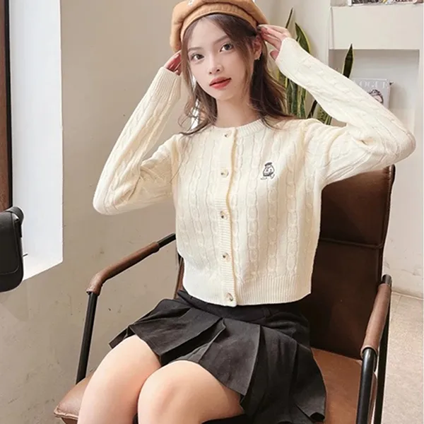 Áo Cardigan Nữ Spao Women's Woody Cable R-Neck SPCKD12G02 Màu Trắng Ngà Size S