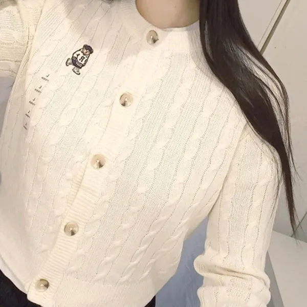 Áo Cardigan Nữ Spao Women's Woody Cable R-Neck SPCKD12G02 Màu Trắng Ngà Size S