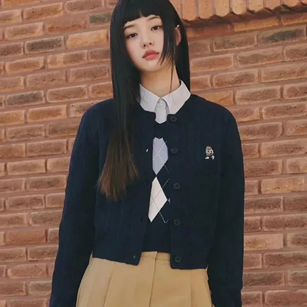 Áo Cardigan Nữ Spao Women's Woody Cable R-Neck SPCKD12G02 Màu Xanh Navy Size S