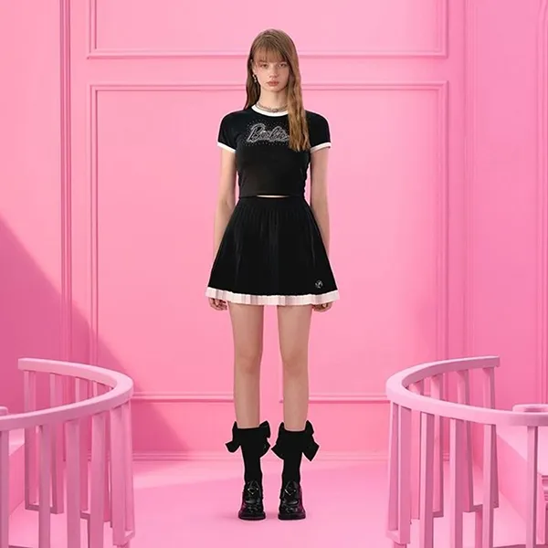 Áo Croptop Nữ Weird Market Barbie Rhinestone Printed Top Moonless Night Black Pickleball Màu Đen Size M