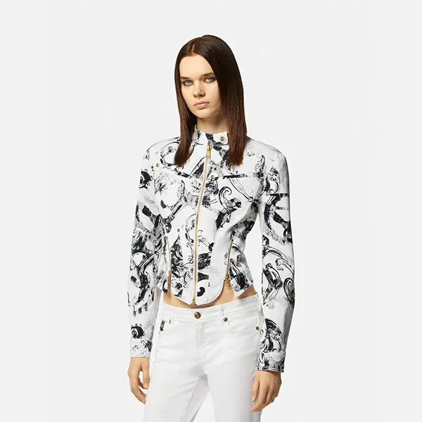 Áo Khoác Bò Nữ Versace Jeans Couture Watercolor Couture Denim Biker Jacket 76HAS461 ES084ENZ 003 Màu Trắng Đen Size 38 - Thời trang - Vua Hàng Hiệu