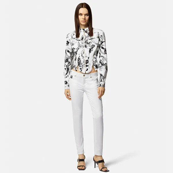 Áo Khoác Bò Nữ Versace Jeans Couture Watercolor Couture Denim Biker Jacket 76HAS461 ES084ENZ 003 Màu Trắng Đen Size 38 - Thời trang - Vua Hàng Hiệu