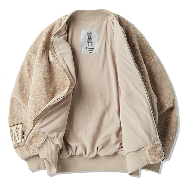 Áo Khoác Lông Lifework Bubbling Varsity Crop Jacket Màu Be - Thời trang - Vua Hàng Hiệu