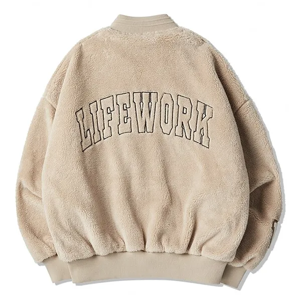 Áo Khoác Lông Lifework Bubbling Varsity Crop Jacket Màu Be - Thời trang - Vua Hàng Hiệu