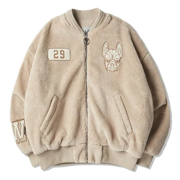Áo Khoác Lông Lifework Bubbling Varsity Crop Jacket Màu Be - Thời trang - Vua Hàng Hiệu