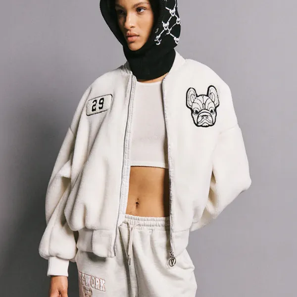 Áo Khoác Lông Lifework Bubbling Varsity Crop Jacket Màu Trắng - Thời trang - Vua Hàng Hiệu