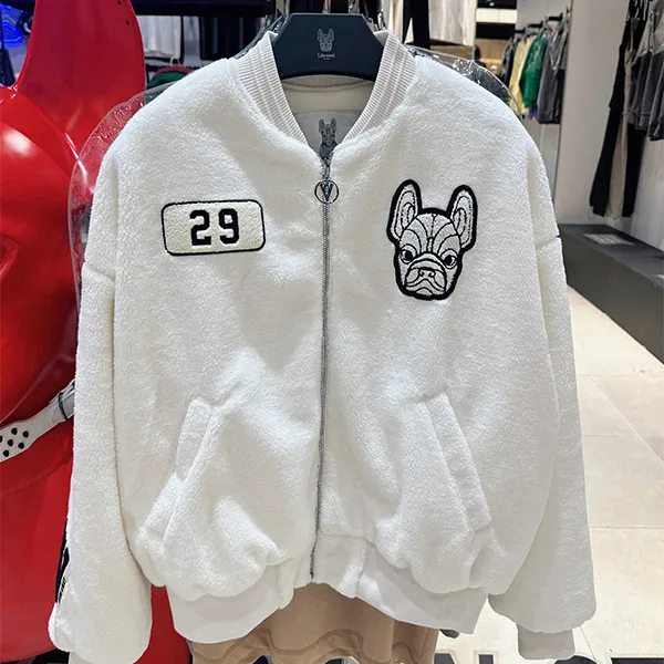 Áo Khoác Lông Lifework Bubbling Varsity Crop Jacket Màu Trắng - Thời trang - Vua Hàng Hiệu