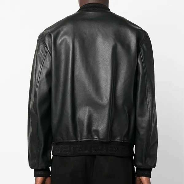 Áo Khoác Nam Versace Greca Leather Bomber Jacket Màu Đen Size 44