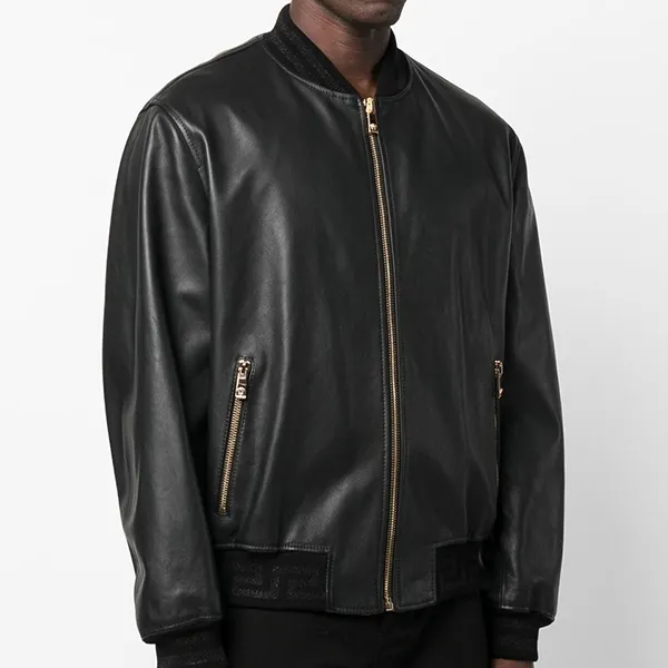 Áo Khoác Nam Versace Greca Leather Bomber Jacket Màu Đen Size 44