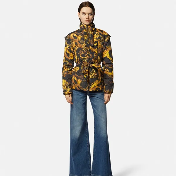 Áo Khoác Nữ Versace Jeans Couture Watercolour Couture Puffer Parka 76HAU405 CQS85 G89 Màu Đen Vàng Size 42