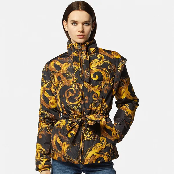 Áo Khoác Nữ Versace Jeans Couture Watercolour Couture Puffer Parka 76HAU405 CQS85 G89 Màu Đen Vàng Size 42