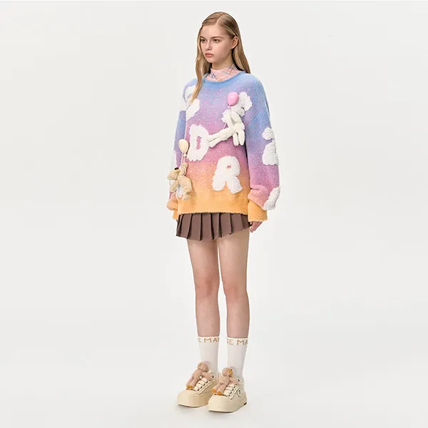 Áo Len Nữ 13 De Marzo Float Cloud Balloon Sweater Màu Cam Xanh Size S