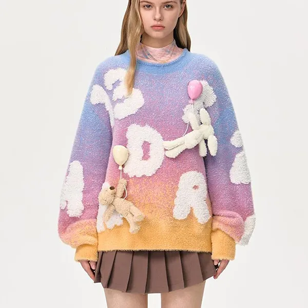 Áo Len Nữ 13 De Marzo Float Cloud Balloon Sweater Màu Cam Xanh Size S