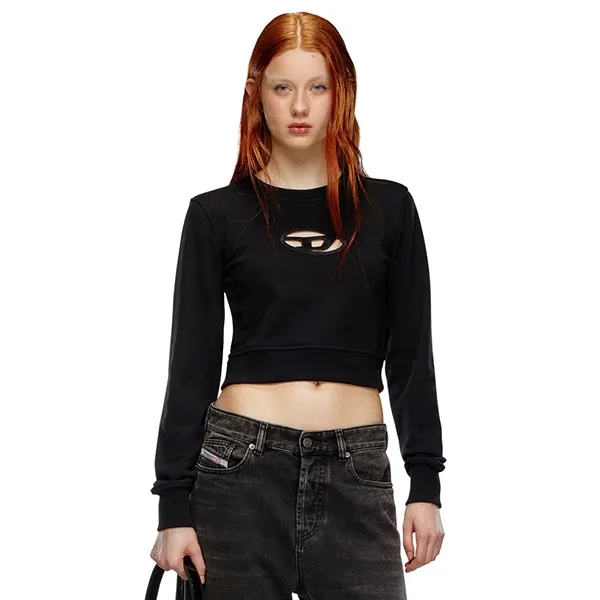 Áo Nỉ Nữ Diesel Cropped Sweatshirt With Cut-Out Logo A099310GRAC9XX Màu Đen Size XS - Thời trang - Vua Hàng Hiệu