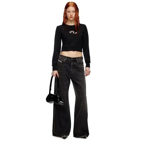 Áo Nỉ Nữ Diesel Cropped Sweatshirt With Cut-Out Logo A099310GRAC9XX Màu Đen Size XS - Thời trang - Vua Hàng Hiệu