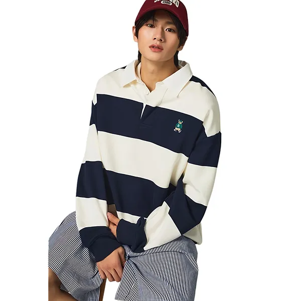 Áo Nỉ Sweater Spao Woody Rugby Sweatshirt SPMWE49C51 Màu Trắng Xanh Size S