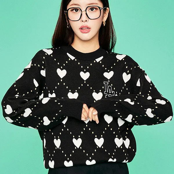 Áo Nỉ Sweater MLB Heart Overfit Long Sleeve Sweatshirt 100179473001_3AKPH0131 Màu Đen Size S - Thời trang - Vua Hàng Hiệu
