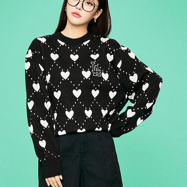 Áo Nỉ Sweater MLB Heart Overfit Long Sleeve Sweatshirt 100179473001_3AKPH0131 Màu Đen Size S - Thời trang - Vua Hàng Hiệu