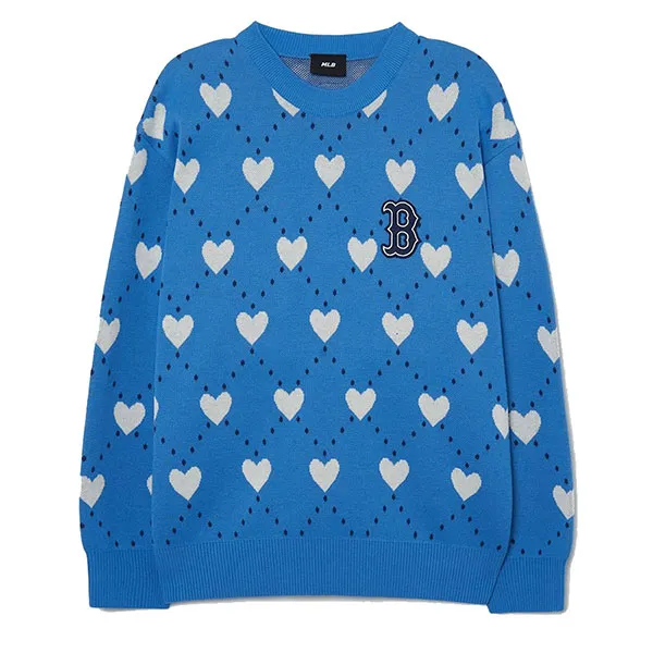 Áo Nỉ Sweater MLB Heart Overfit Long Sleeve Sweatshirt 100179473005_3AKPH0131 Màu Xanh Dương Size S - Thời trang - Vua Hàng Hiệu