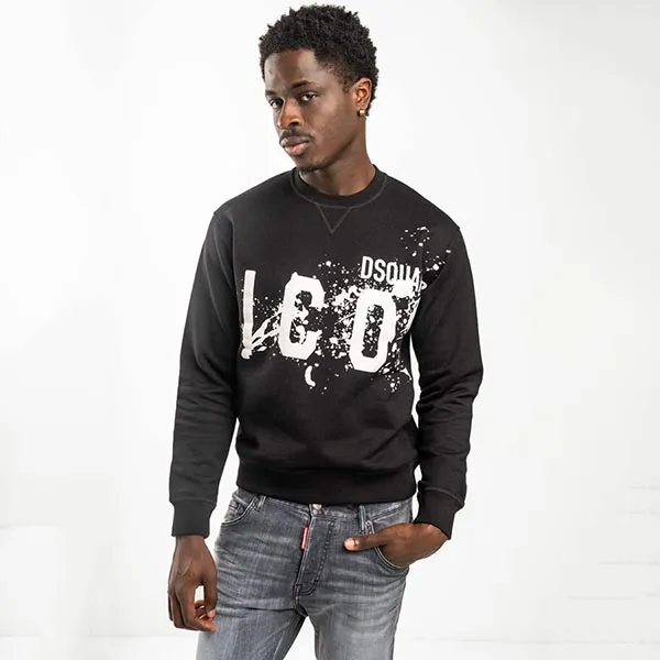 Áo Nỉ Sweater Nam Dsquared2 Black With ICON SPLASH Logo Printed S79GU0114 S25516 900 Màu Đen Size XS
