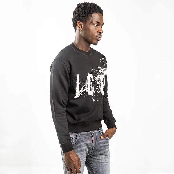 Áo Nỉ Sweater Nam Dsquared2 Black With ICON SPLASH Logo Printed S79GU0114 S25516 900 Màu Đen Size XS