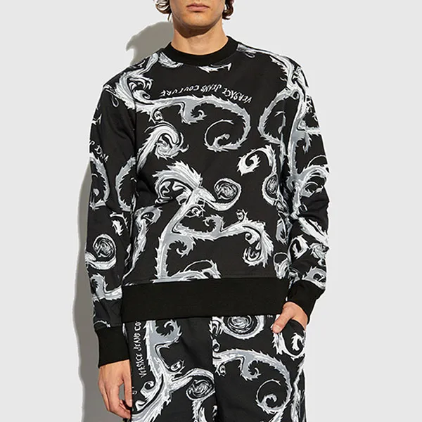 Áo Nỉ Sweater Nam Versace Jeans Couture Sweatshirt 77GAI3R0FS161 KJ2 Màu Đen Trắng Size XS
