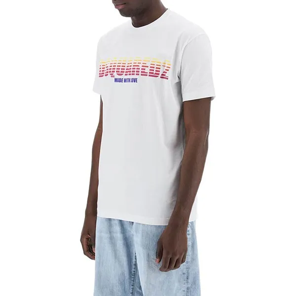 Áo Phông Nam Dsquared2 White With Logo Printed S71GD1393 S23009 100W Tshirt Màu Trắng Size L