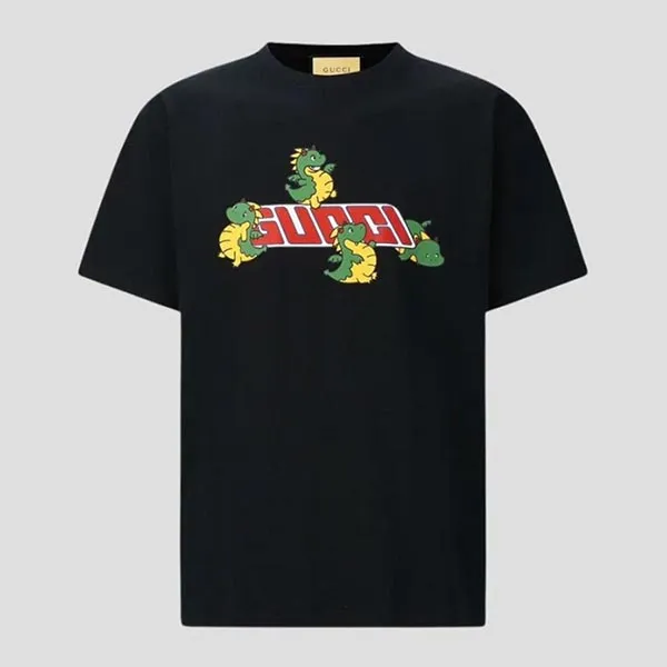 Áo Phông Nam Gucci Black With Dragon Baby Logo Printed 771758XJGCG 1152 Tshirt Màu Đen Size XS - Thời trang - Vua Hàng Hiệu
