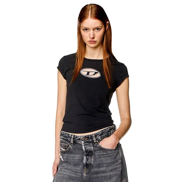 Áo Phông Nữ Diesel T-Angie Tshirt With Peekaboo Logo A062680AFAA9XXA Màu Đen Phối Trắng Size S - Thời trang - Vua Hàng Hiệu