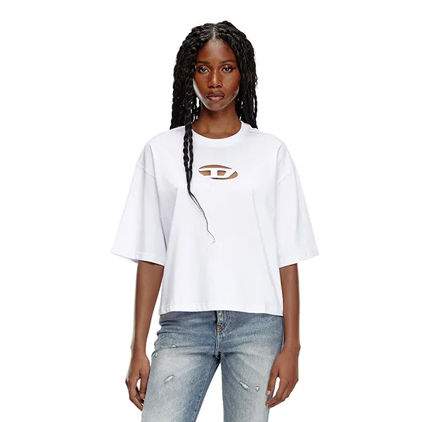 Áo Phông Nữ Diesel T-Rowy-Od Boxy T-Shirt With Embroidered D A115590NIAX100 Màu Trắng Size XS