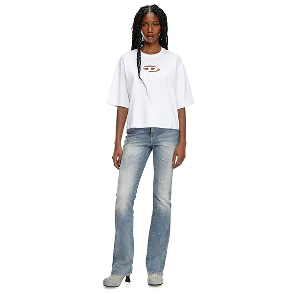 Áo Phông Nữ Diesel T-Rowy-Od Boxy T-Shirt With Embroidered D A115590NIAX100 Màu Trắng Size XS