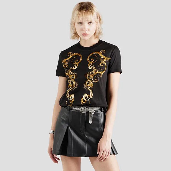Áo Phông Nữ Versace Jeans Couture Black With Baroque Printed 77HAH6P3JS424G89 Tshirt Màu Đen Vàng Size XS - Thời trang - Vua Hàng Hiệu