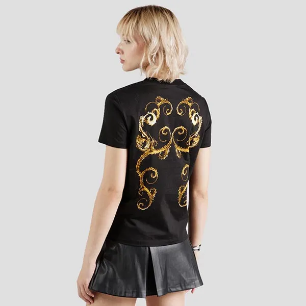 Áo Phông Nữ Versace Jeans Couture Black With Baroque Printed 77HAH6P3JS424G89 Tshirt Màu Đen Vàng Size XS - Thời trang - Vua Hàng Hiệu
