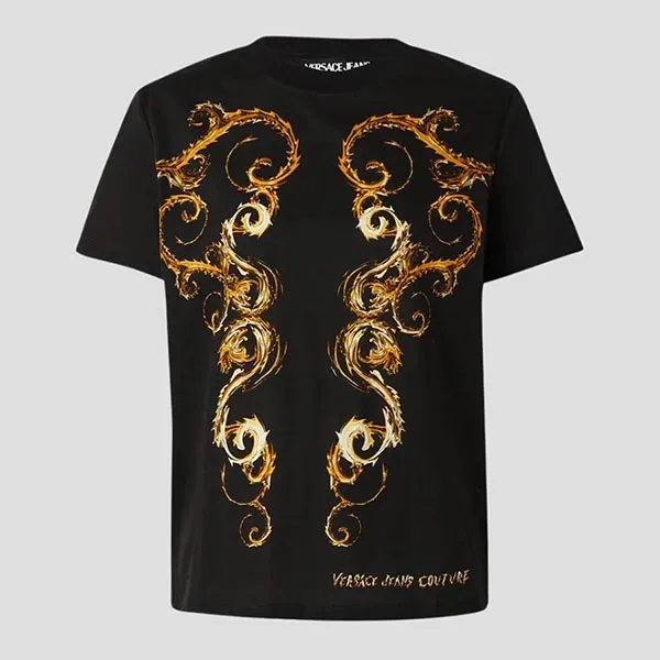 Áo Phông Nữ Versace Jeans Couture Black With Baroque Printed 77HAH6P3JS424G89 Tshirt Màu Đen Vàng Size XS - Thời trang - Vua Hàng Hiệu