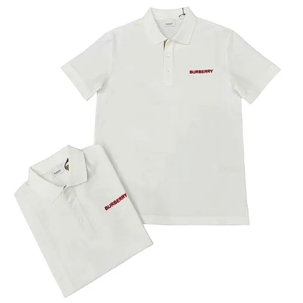 Áo Polo Nam Burberry White With Logo Embroidered 8084440 Màu Trắng Size XS