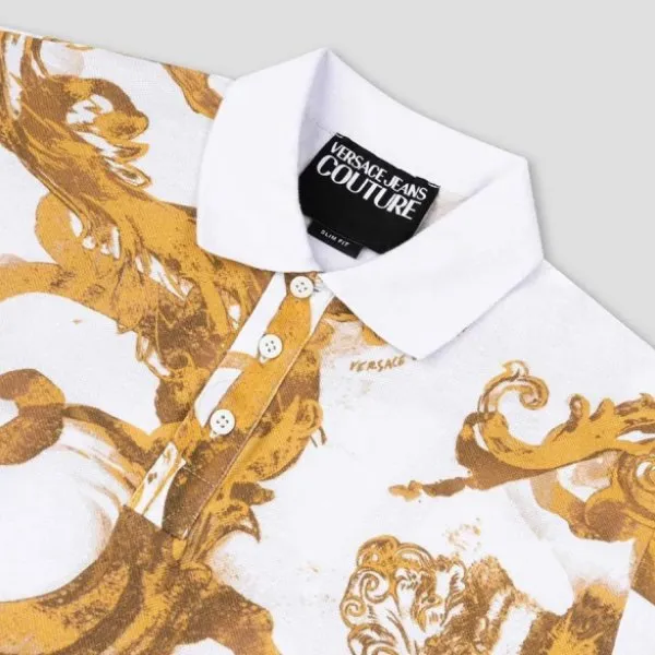 Áo Polo Nam Versace Jeans Couture White With Baroque Logo Printed 76GAG6S0 JS286 G03 Màu Trắng Size XS