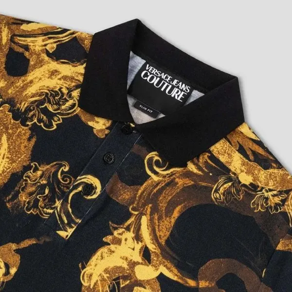 Áo Polo Nam Versace Jeans Couture Black With Baroque Logo Printed 76GAG6S0 JS286 G89 Màu Đen Size M