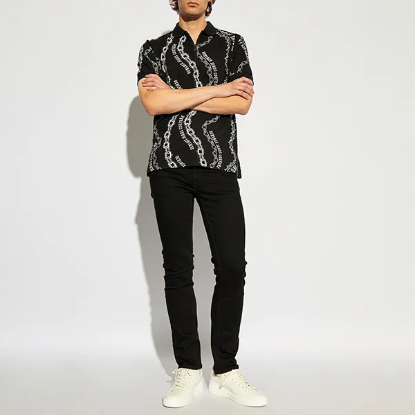 Áo Polo Nam Versace Jeans Couture Patterned Shirt 77GAG626 JS391 899 Màu Đen Trắng Size XS