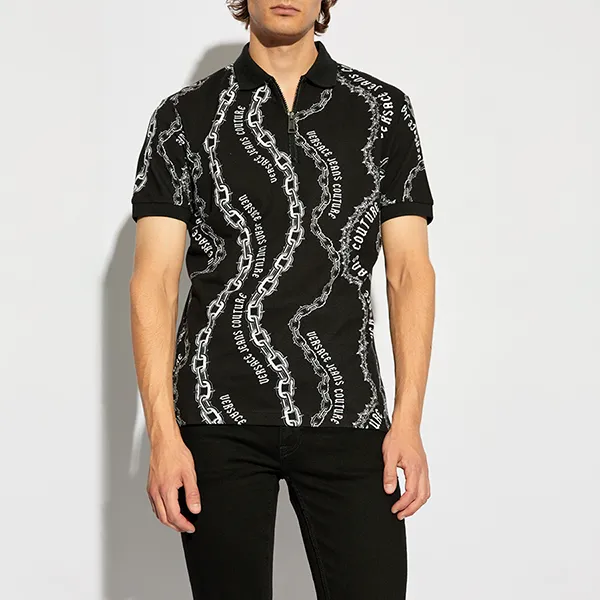 Áo Polo Nam Versace Jeans Couture Patterned Shirt 77GAG626 JS391 899 Màu Đen Trắng Size XS