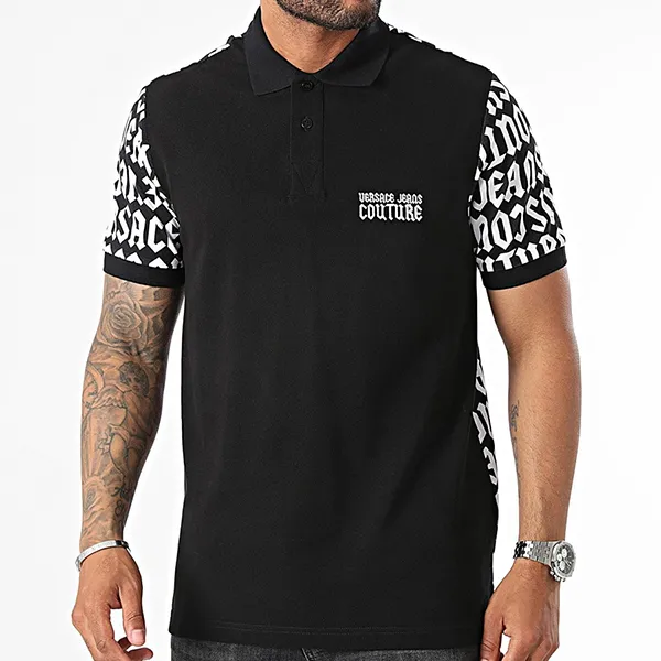 Áo Polo Nam Versace Jeans Couture Short Sleeve 77GAG6R1 JS389 L01 Black Màu Đen Họa Tiết Size XS