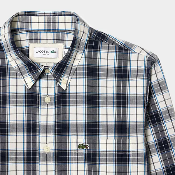 Áo Sơ Mi Dài Tay Nam Lacoste Regular Check Print Stretch Shirt CH3745 XDE Phối Màu Size 38