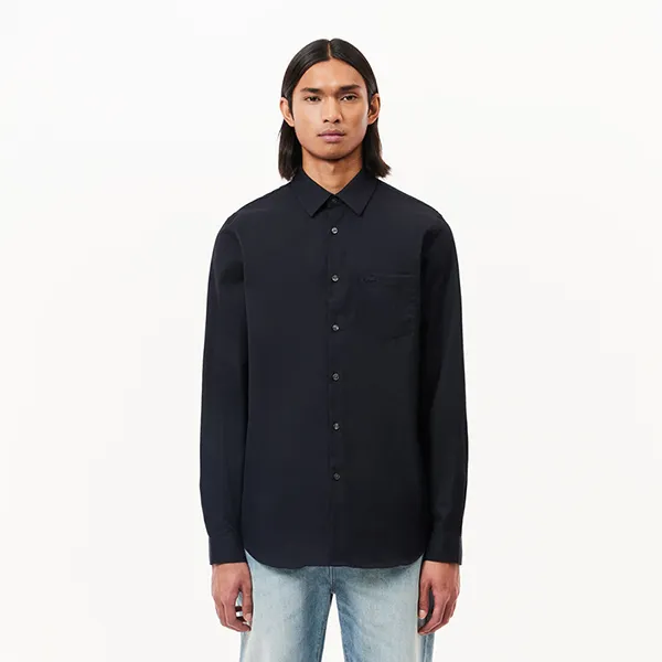 Áo Sơ Mi Nam Lacoste Men's Regular Fit Solid Cotton Shirt CH8522–HDE Màu Xanh Đen Size 38