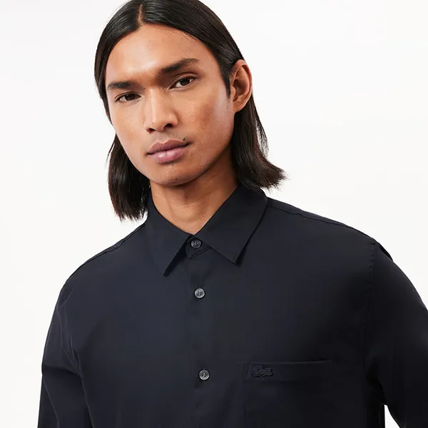 Áo Sơ Mi Nam Lacoste Men's Regular Fit Solid Cotton Shirt CH8522–HDE Màu Xanh Đen Size 38