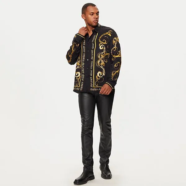 Áo Sơ Mi Nam Versace Jeans Couture Koszula Czarny Regular Fit 77GAL2RC NS499 Màu Vàng Đen Size 46