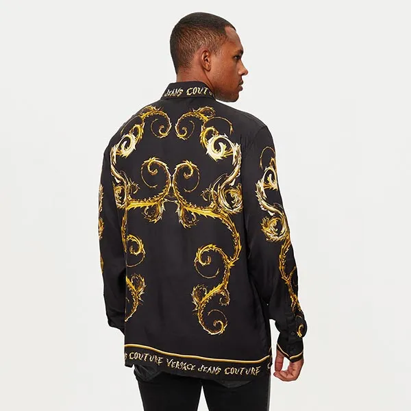 Áo Sơ Mi Nam Versace Jeans Couture Koszula Czarny Regular Fit 77GAL2RC NS499 Màu Vàng Đen Size 46