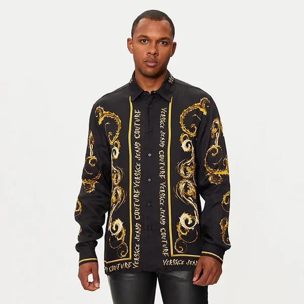 Áo Sơ Mi Nam Versace Jeans Couture Koszula Czarny Regular Fit 77GAL2RC NS499 Màu Vàng Đen Size 46